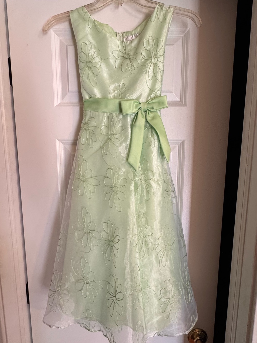 Classic Light Green Floral Bow Girls' Dress